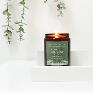 scottish woodland candle, scottish candles,green candles,soy candles