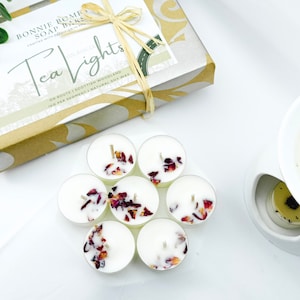 Rose Scented Soy Wax Tea Lights with Botanicals - Set of 9