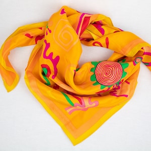 Unique Vintage Yellow &quot;Mother Nature&quot; Silk Scarf