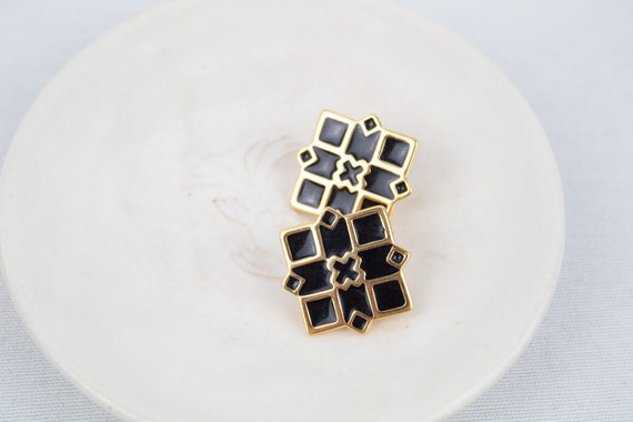 Black and Gold 80s Stud Earrings - image 3