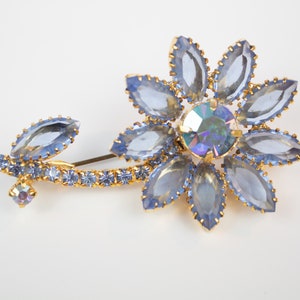 Large Blue Rhinestone Flower Brooch