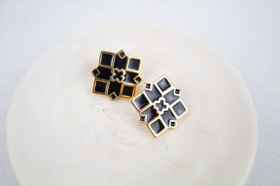 Black and Gold 80s Stud Earrings - image 4