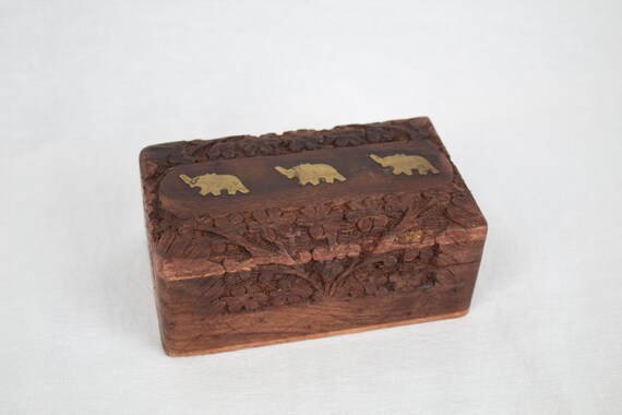 Carved Wood and Brass Elephant Box - image 6