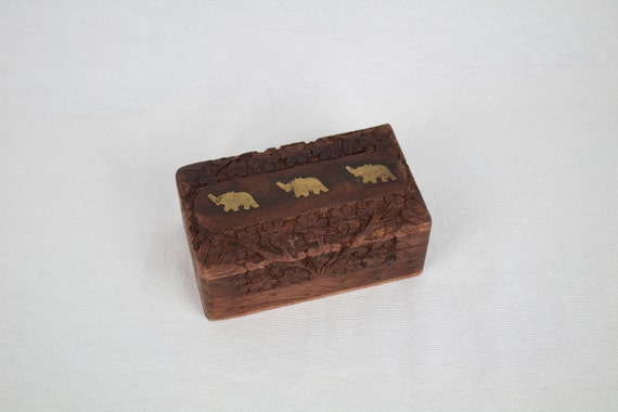 Carved Wood and Brass Elephant Box - image 3