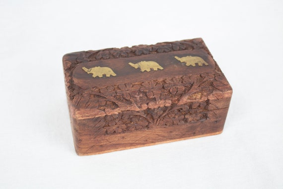 Carved Wood and Brass Elephant Box - image 1