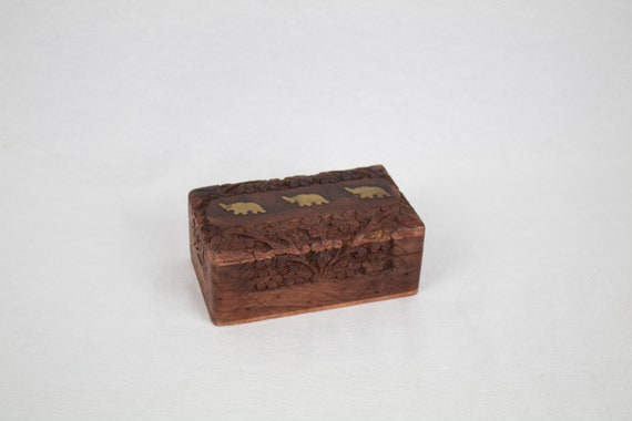 Carved Wood and Brass Elephant Box - image 2