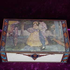 Antique Romantic Vignette Metal Tin