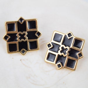 Black and Gold 80s Stud Earrings