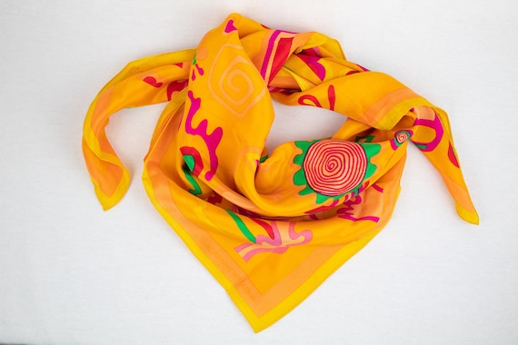 Unique Vintage Yellow "Mother Nature" Silk Scarf - image 1