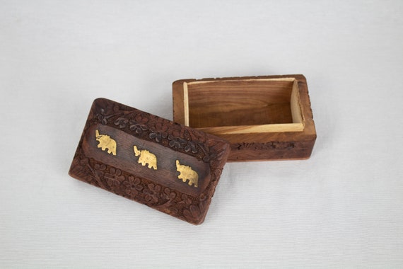 Carved Wood and Brass Elephant Box - image 5