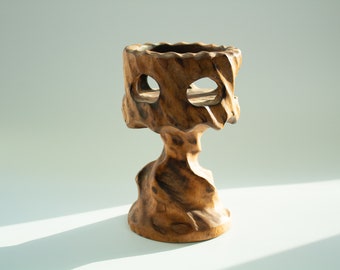 Knotty Natural Wood Pedestal Vessel Decor