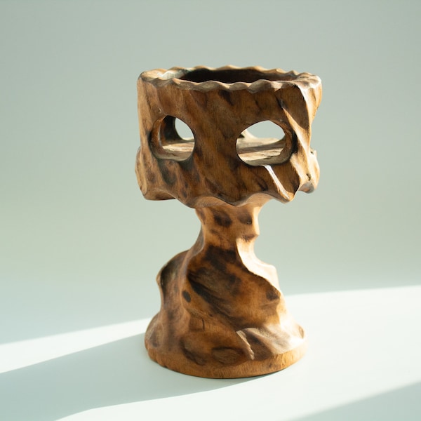 Knotty Natural Wood Pedestal Vessel Decor