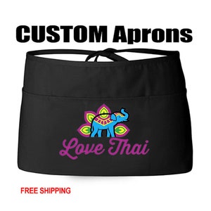 CUSTOM Aprons | Custom Waist Apron with Pockets, Personalized Half Apron, Server Apron