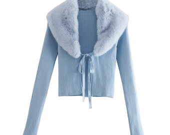 fur neck cardigan