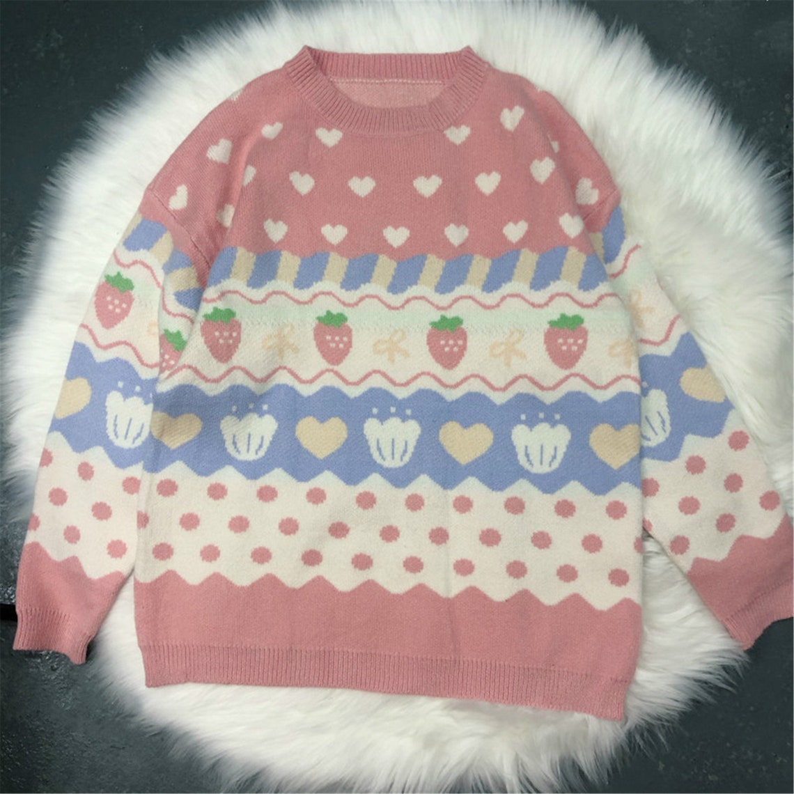 Japanese Kawaii Knitting Sweater Women Cute Strawberry Etsy