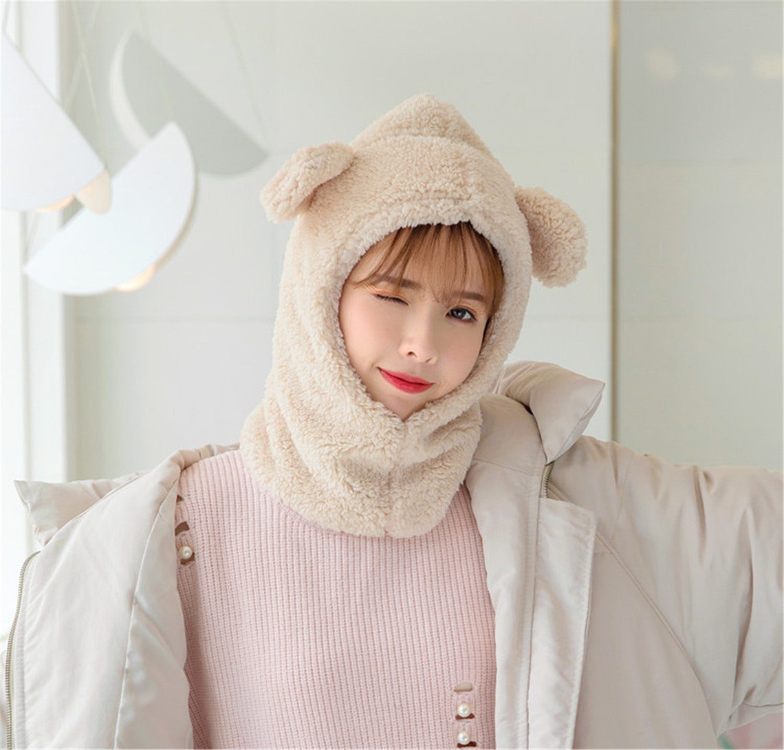 Winter cute bear ears warm hat windproof neck scarf cap | Etsy