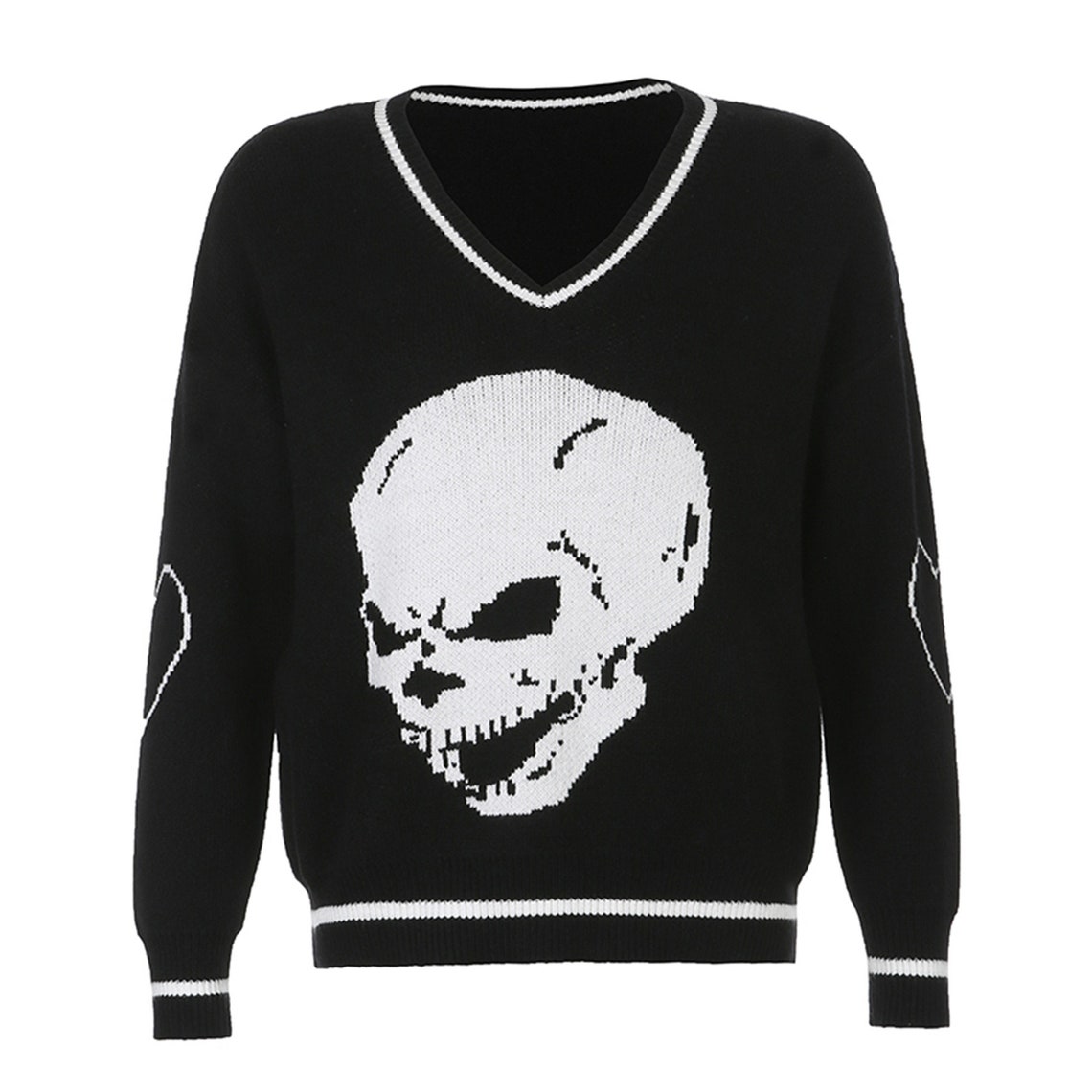 Y2K Sweaters Skulls Pullovers V Neck Knitwear Loose Casual Etsy
