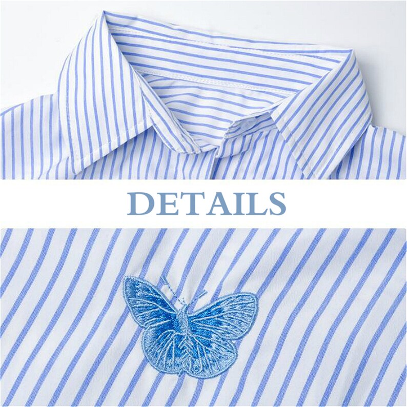 Blouses Shirts Women Spring Striped Thin Loose Vintage Chic Fashion Streetwear Fresh Student All-match Womens Outwear Embroidery