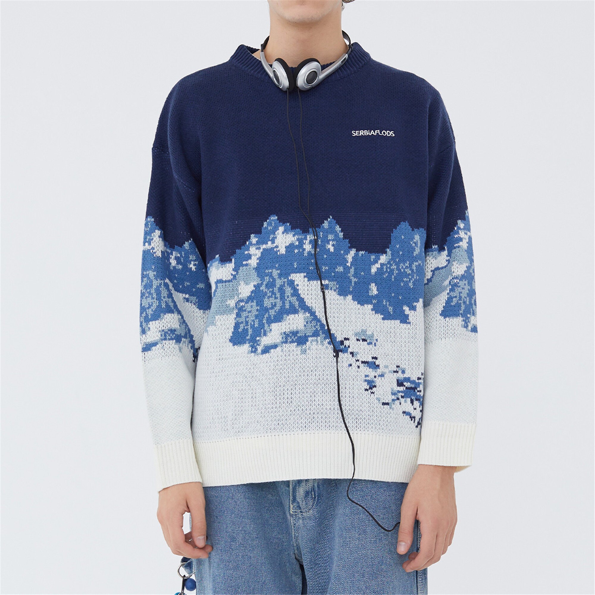 Streetwear Snow Mountain Knitted Sweater Men Women Autumn Etsy