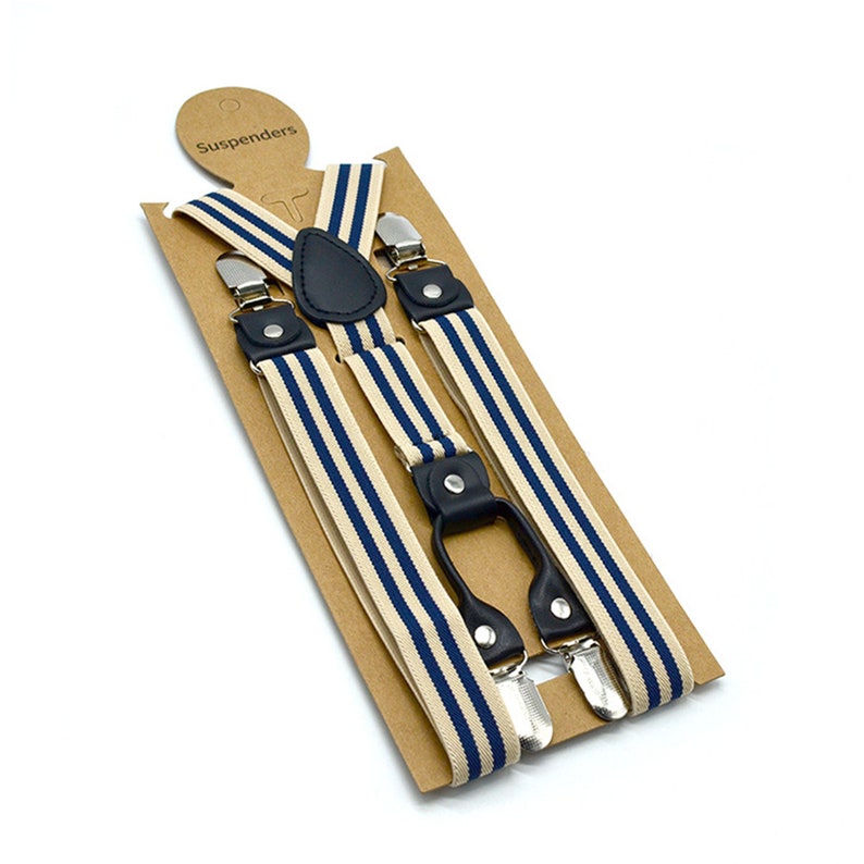 Striped Suspenders Men Beige Shirt Belt 4 Clips Y Back Mens Trousers Suspenders Braces Male Pants Strap 2.5cm*120cm