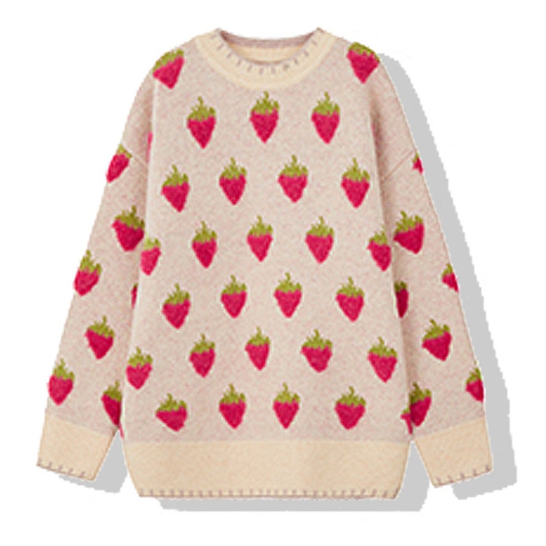 Cute Strawberry Knitted Sweater Women Autumn Winter Long Etsy