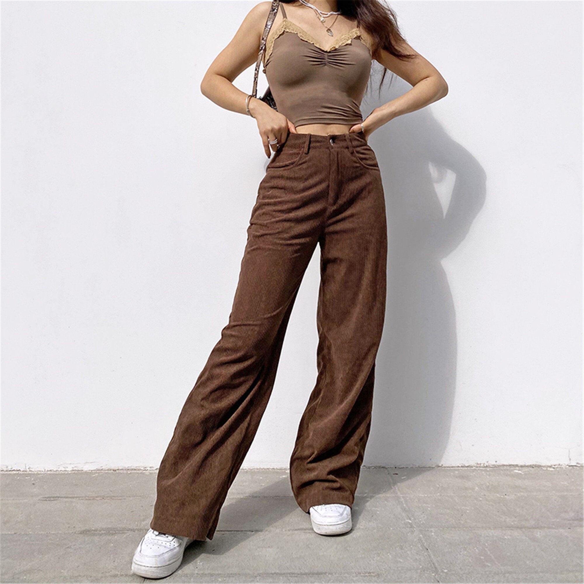 Corduroy Y2K Joggers Women Cargo Pants 90s Streetwear Caramel | Etsy