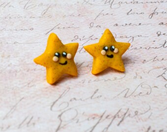 GOLD STAR polymer clay earrings Hypoallergenic Sterling Silver, Earring Gift for Her | Stud Earrings