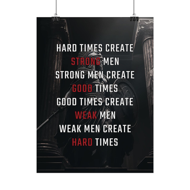 Hard Times Create Strong Men Poster - Stoic Warrior Wall Art - Motivational Spartan Decor for Gym or Office image 6