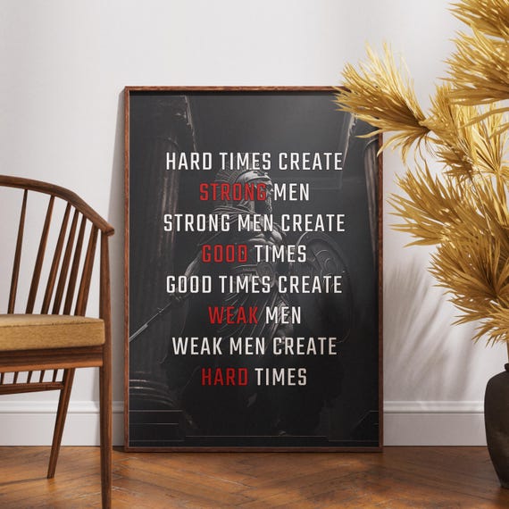 Hard Times Create Strong Men Poster - Stoic Warrior Wall Art - Motivational Spartan Decor for Gym or Office