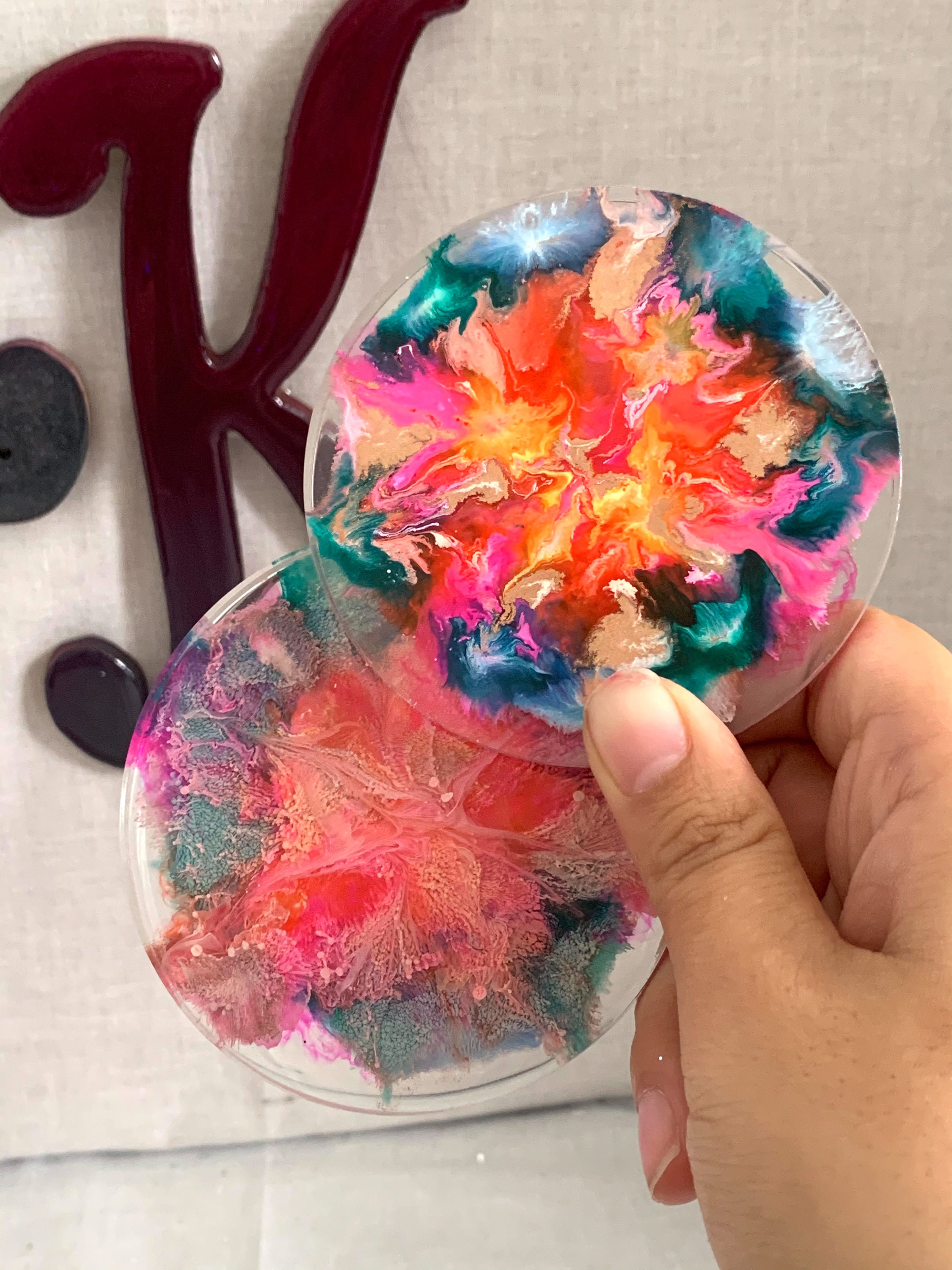 Drink CoasterResin Coaster Custom Coaster Alcohol ink Etsy