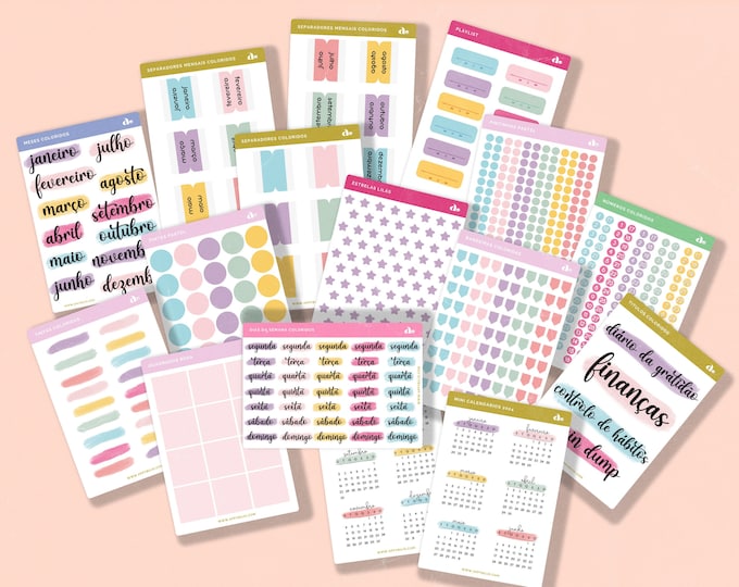 Pack Colorido - 16 folhas de Stickers | Bullet Journal Sticker, Planner Sticker