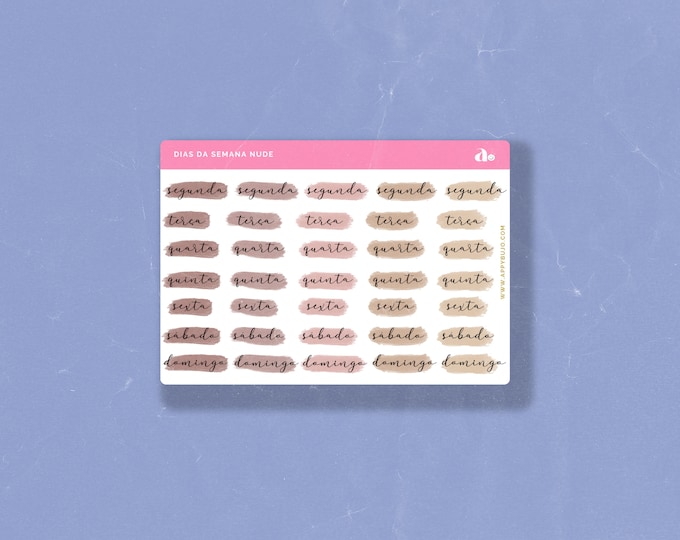 Dias da Semana Nude   | Bullet Journal Sticker, Planner Sticker