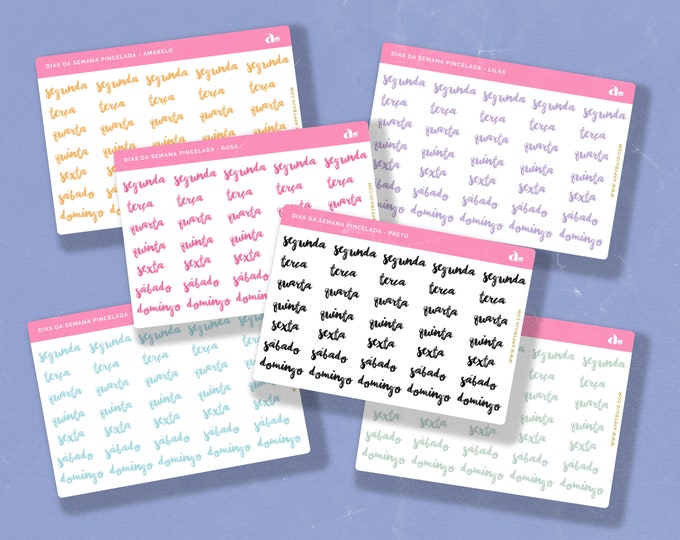 Dias da Semana Pincelada - 6 cores disponíveis   | Bullet Journal Sticker, Planner Sticker