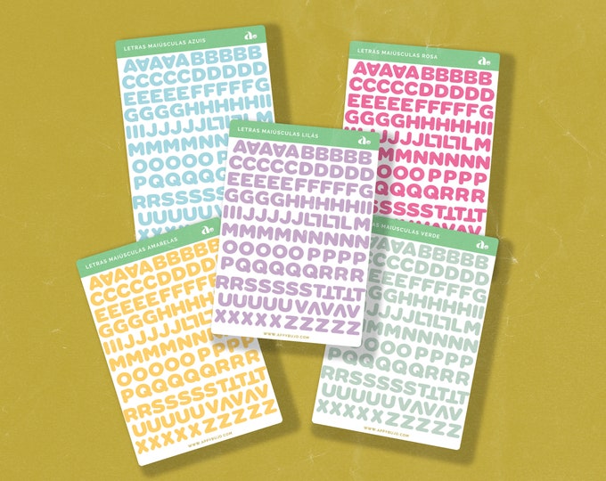 Letras Maiúsculas - 5 cores   | Bullet Journal Sticker, Planner Sticker