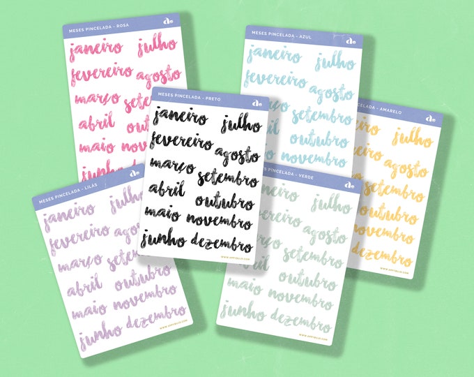 Meses Pincelada - 6 cores disponíveis   | Bullet Journal Sticker, Planner Sticker