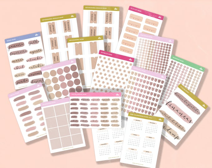 Pack Nude - 16 folhas de Stickers | Bullet Journal Sticker, Planner Sticker