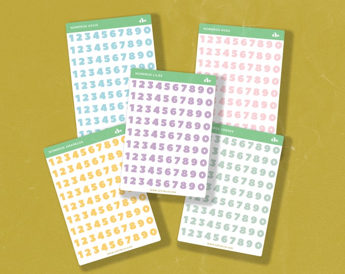 Números Coloridos - 5 cores disponíveis   | Bullet Journal Sticker, Planner Sticker