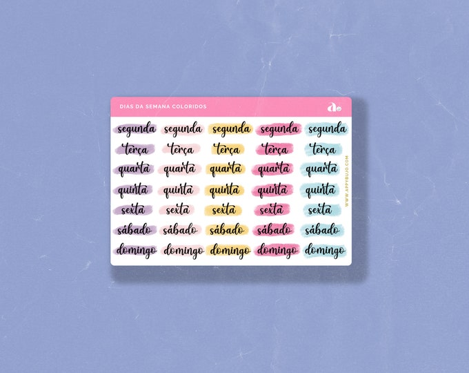 Dias da Semana Coloridos   | Bullet Journal Sticker, Planner Sticker