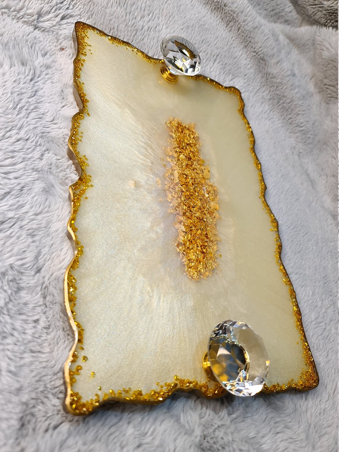 Cream and gold Resin tray with crystal handles Etsy
