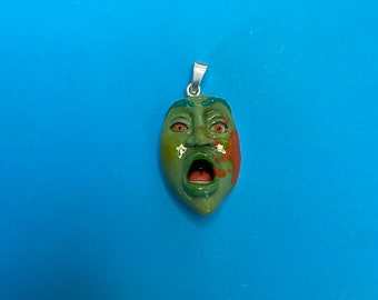 Handmade Polymer Clay Face Pendant, Sterling Silver