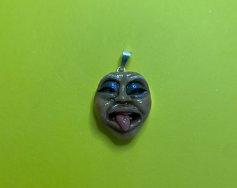 Handmade Polymer Clay Face Pendant, Sterling Silver Bezel (20x20mm)