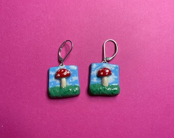 Mushroom earrings - oil slick