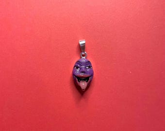 Handmade Polymer Clay Face Pendant, Sterling Silver Bezel