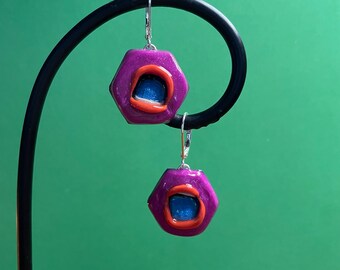 Mouth earrings - oil slick