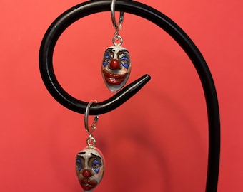 Sterling Silver Huggy Hoop Clown Earrings, Polymer Clay