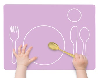 Montessori Toddler Silicone Mealtime Placemat, LARGE - Non-Slip, Easy-to-Clean, Dining Mat for Setting the Table, Eco-Friendly - Lilac