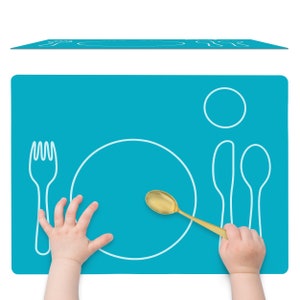 Montessori Silicone Mealtime Placemat - LARGE Non-Slip, Easy-to-Clean, Eco-Friendly, Purposeful Gift for Kids , Practical Life - TEAL