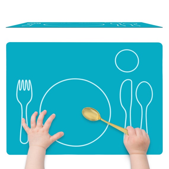 Montessori Silicone Mealtime Placemat LARGE Non-slip, Easy-to-clean,  Eco-friendly, Purposeful Gift for Kids , Practical Life TEAL 