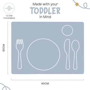 Montessori Toddler Silicone Mealtime Placemat, LARGE Non-Slip, Easy-to-Clean, Dining Mat for Setting the Table, Eco-Friendly Grey image 3