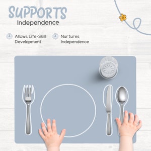 Montessori Toddler Silicone Mealtime Placemat, LARGE Non-Slip, Easy-to-Clean, Dining Mat for Setting the Table, Eco-Friendly Grey image 2